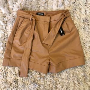 EXPRESS Tan Vegan Leather Shorts